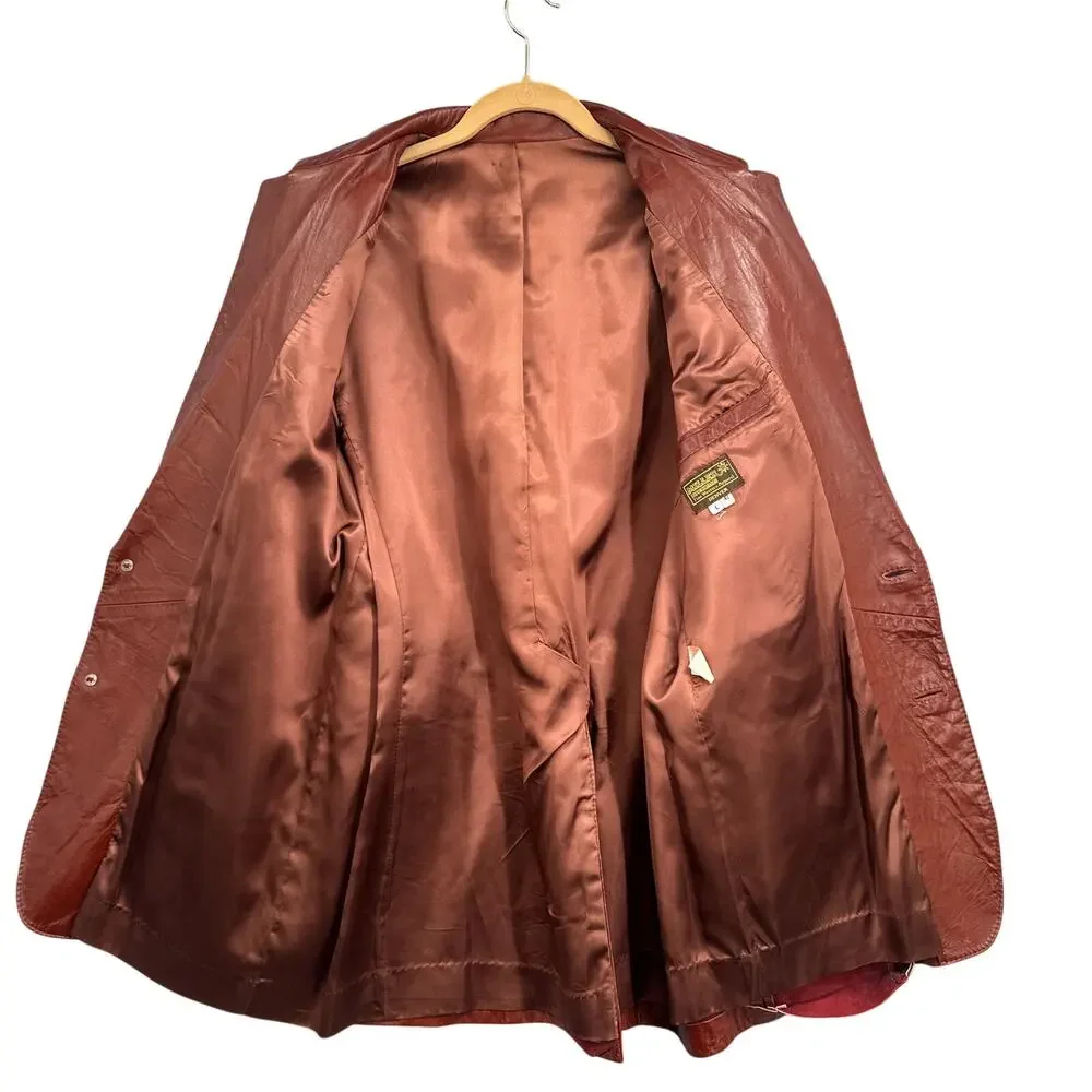 VTG Miller Western Leather Blazer Jacket Brown 42 Ranch Cowboy Classic Coat 70s